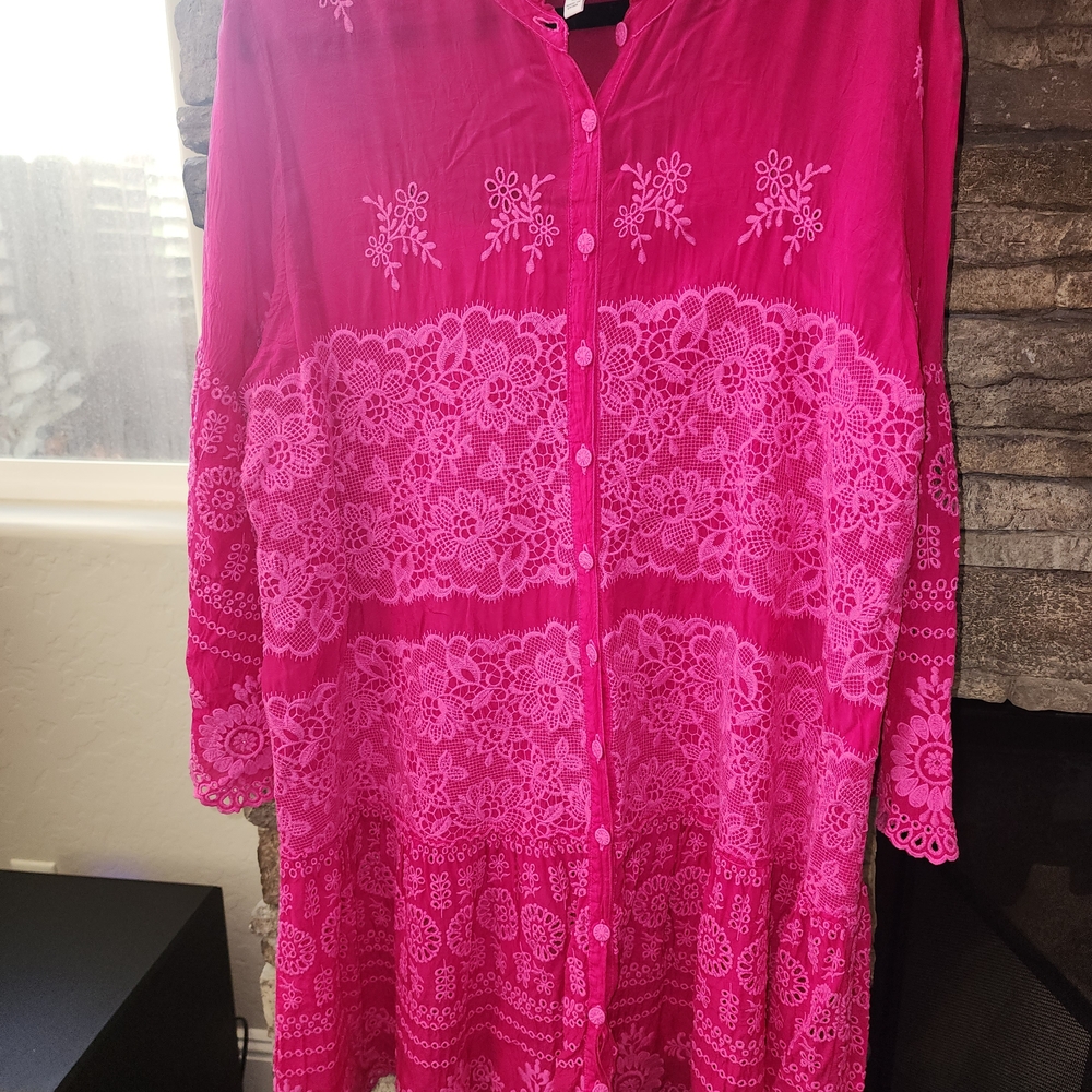 Pink Lace Button-Up Dress